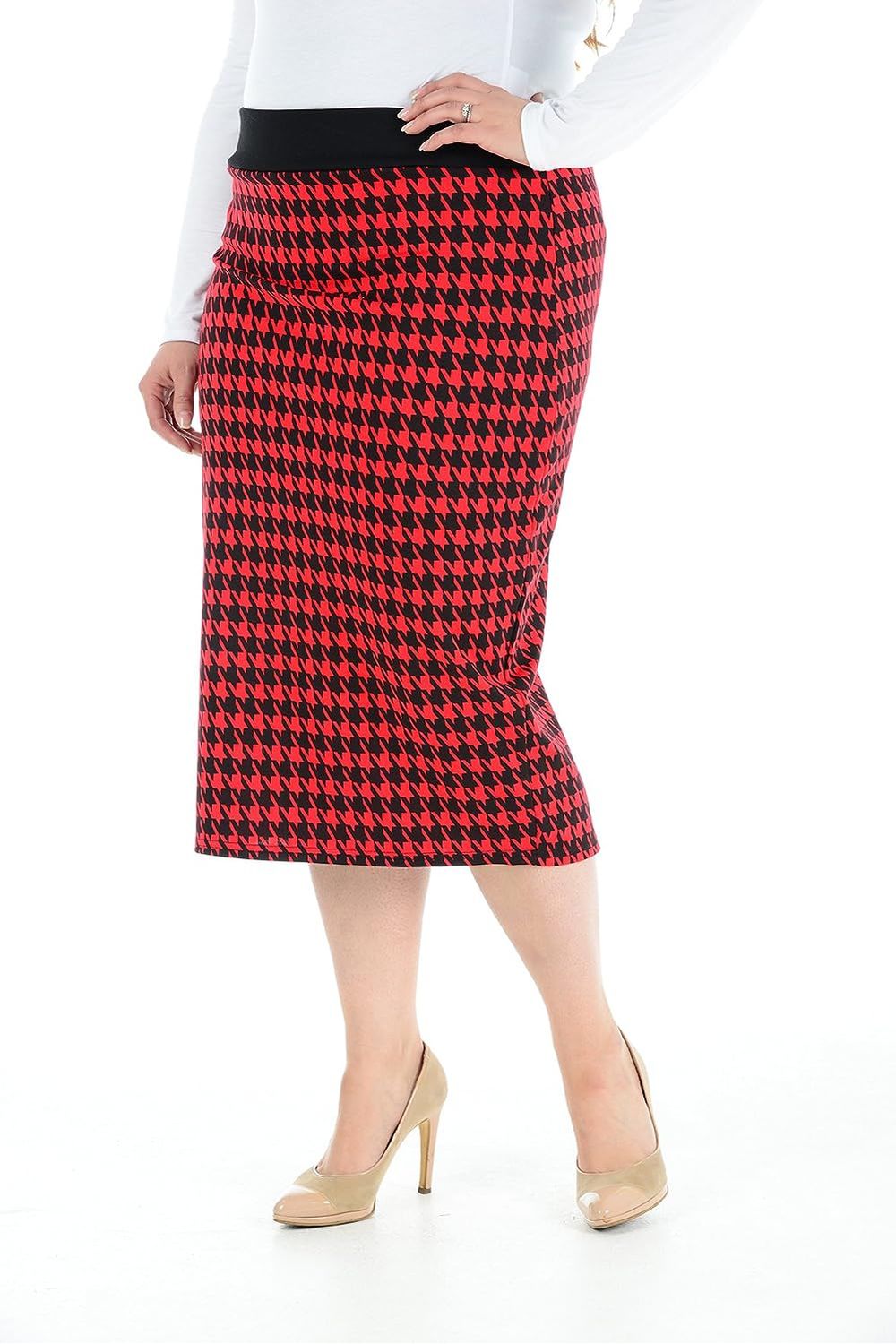 Plus Size Midi Skirt Dogtooth Apparel & Accessories WearAll