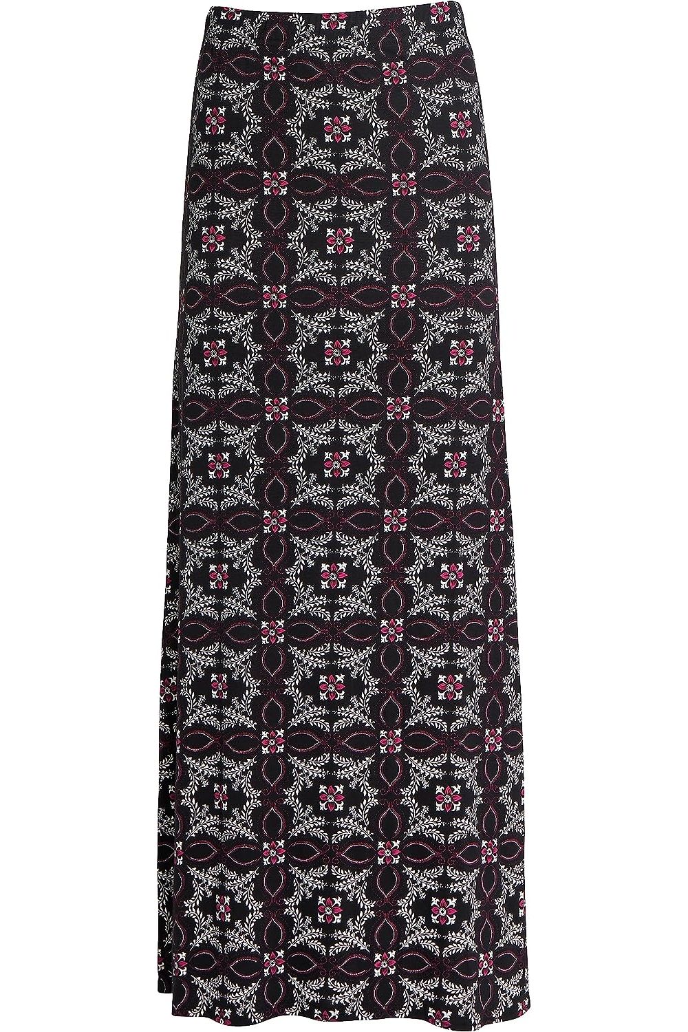 Plus Size Square Floral Purple Print Maxi Skirt Skirt WearAll Square Floral Purple 14