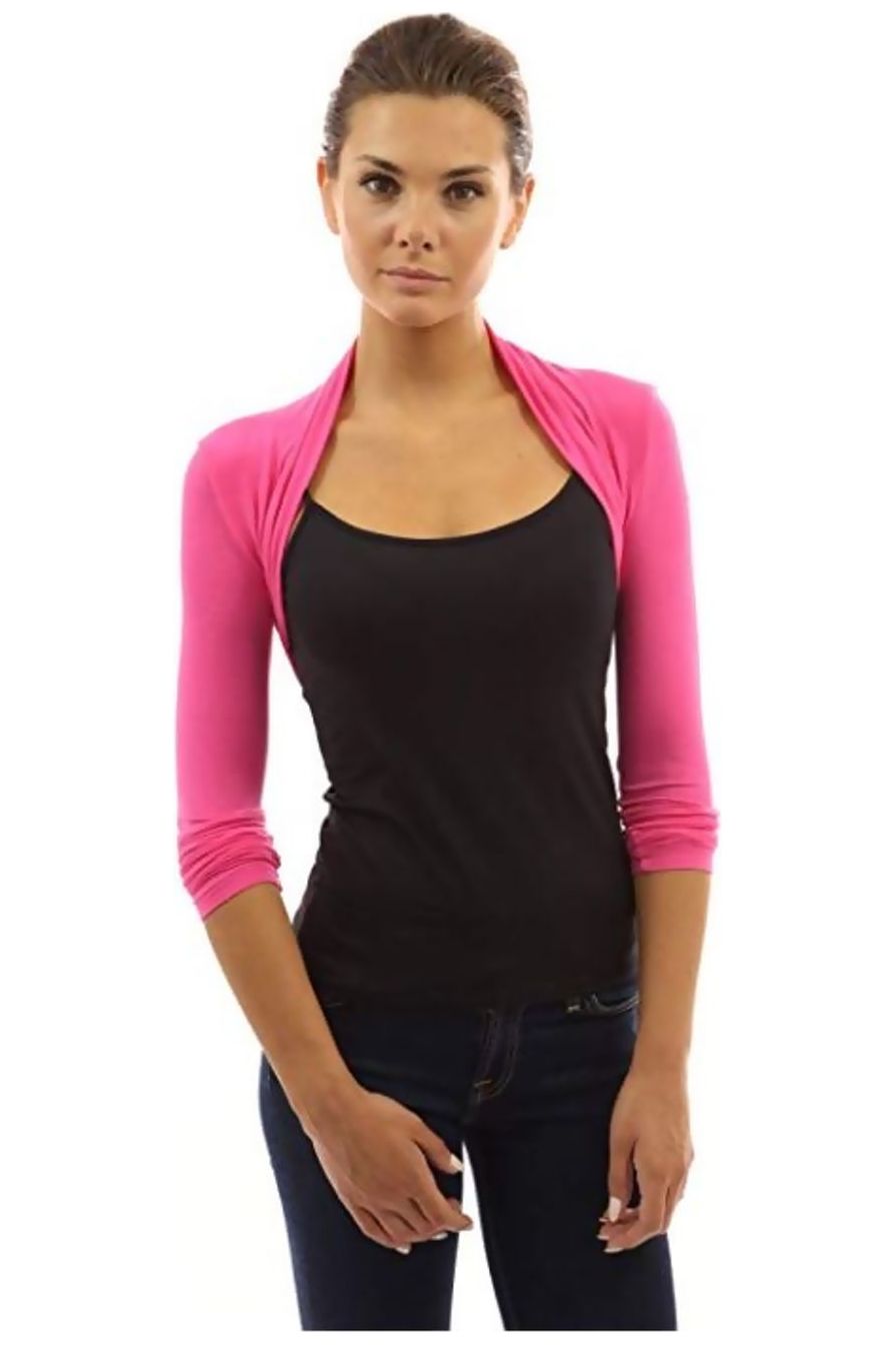 Long Sleeve Crop Bolero Shrug Tops WearAll Cerise 8-10