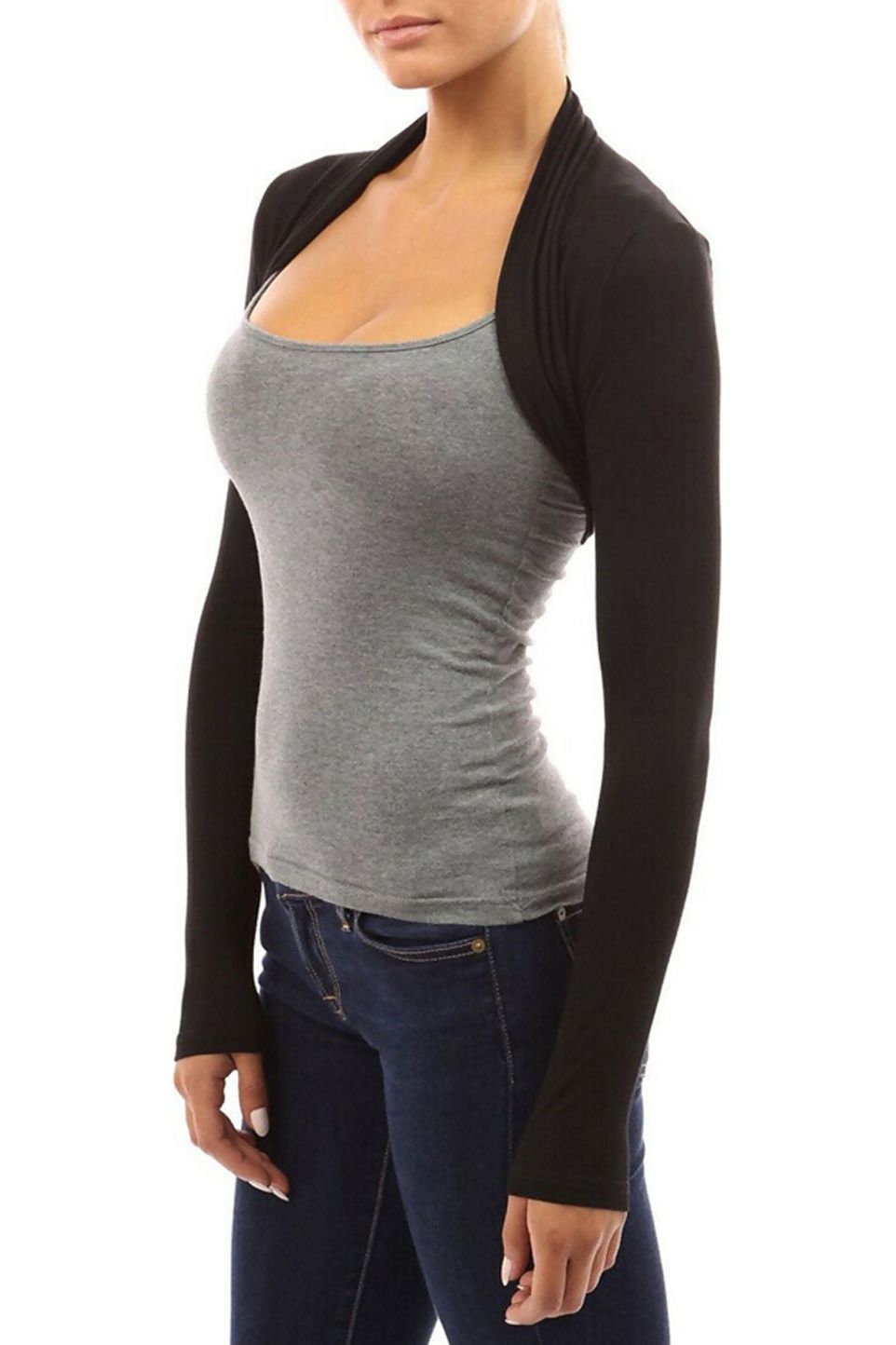Long Sleeve Crop Bolero Shrug Tops WearAll Black 8-10
