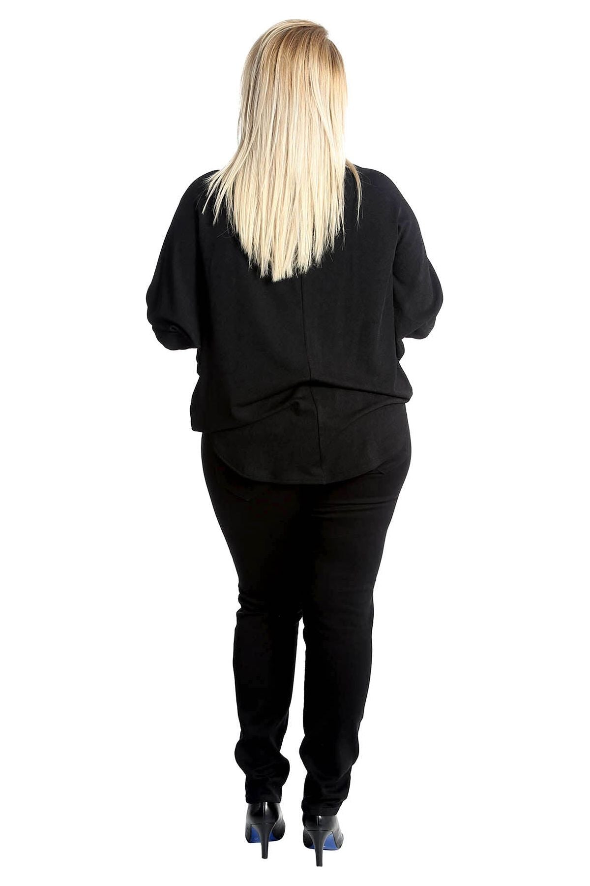 Plus Size Zip Curved Hem V-Neck Batwing Sleeve Top Tops WearAll