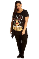 Rudolph on Wall Print Hanky Hem Short Sleeve Top Apparel & Accessories WearAll