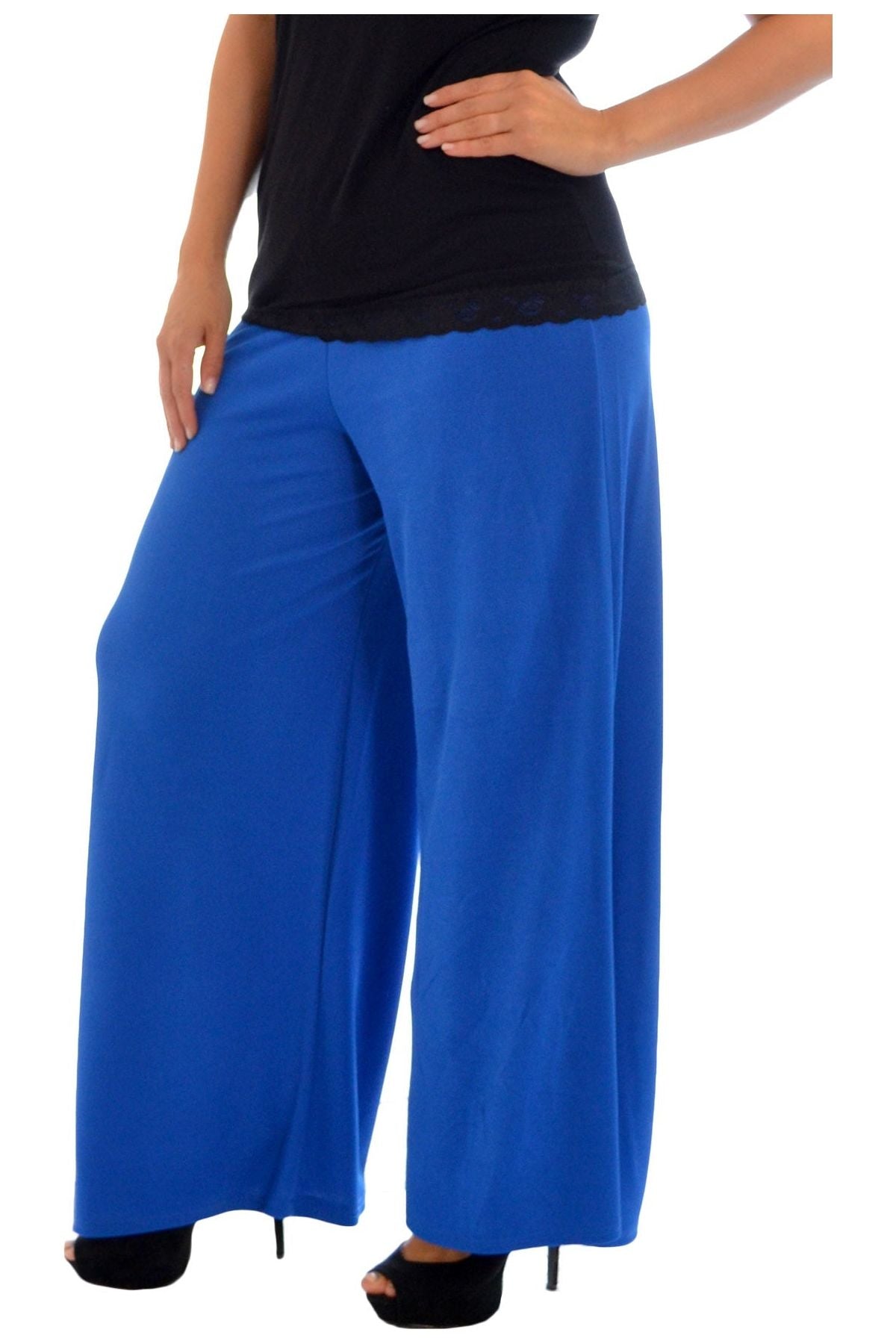 Plus Size Wide Leg Flared Plain Palazzo Trouser Palazzo WearAll Royal Blue 16-18