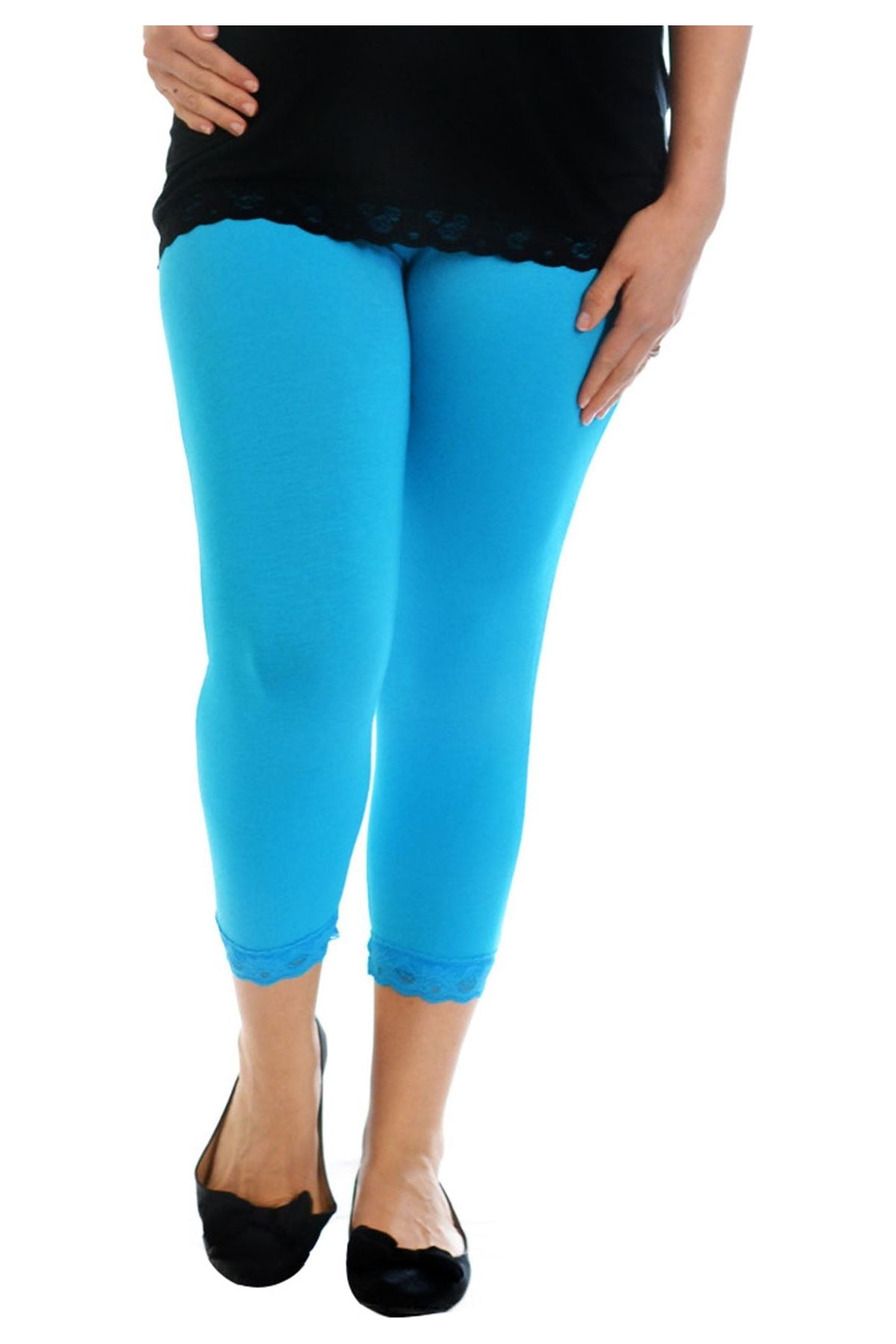 Cropped Lace Trim Leggings Leggings WearAll Turquoise 12-14