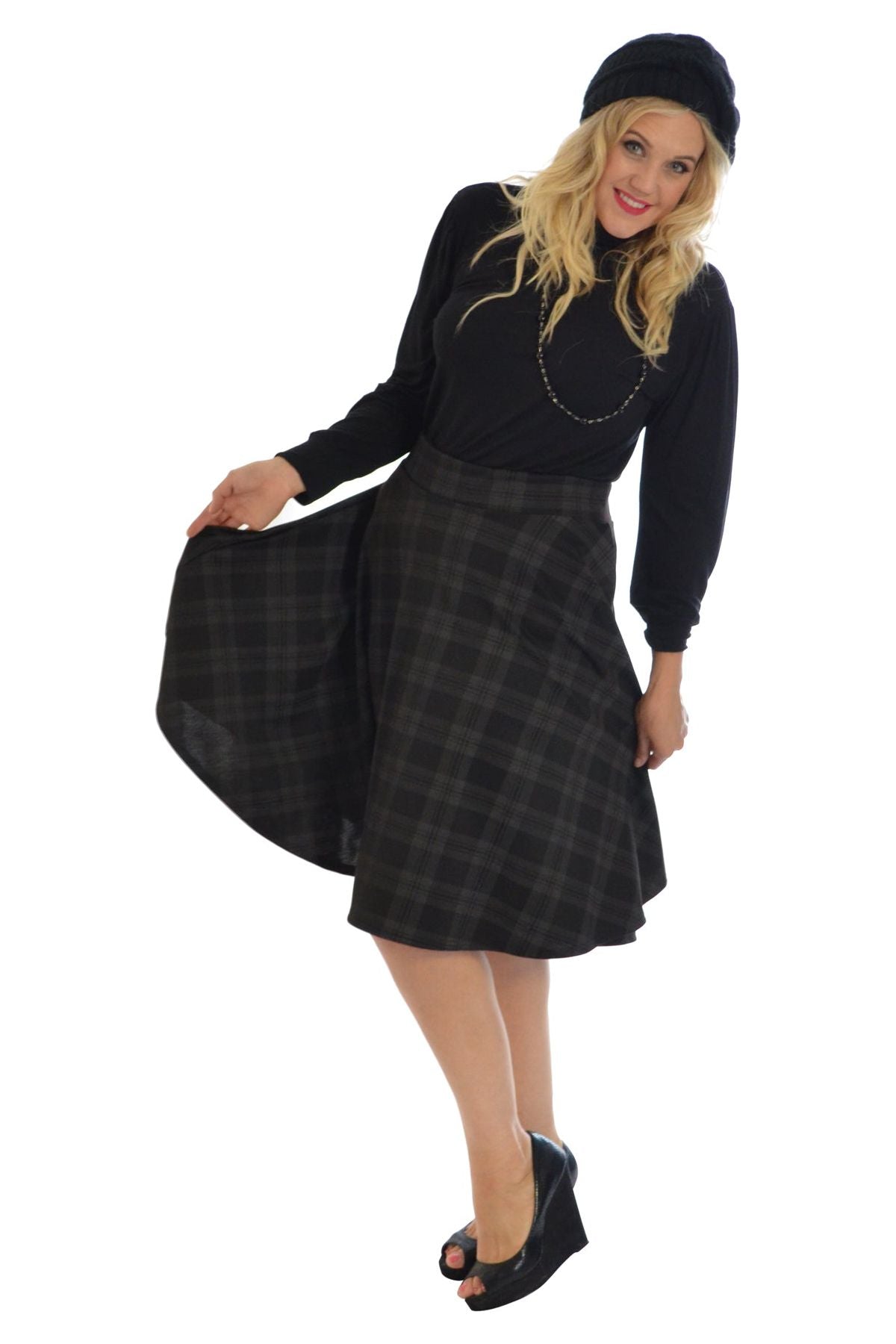 Tartan Elastic Waist Skirt – Flared Skater Style Skirt WearAll