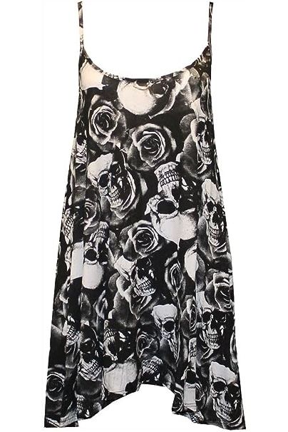 Plus Size Skull Roses Print Strappy Mini Dress Vest Top Dress WearAll