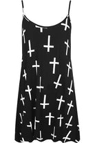 Black White Cross Print Strappy Dress Vest Top Dress WearAll