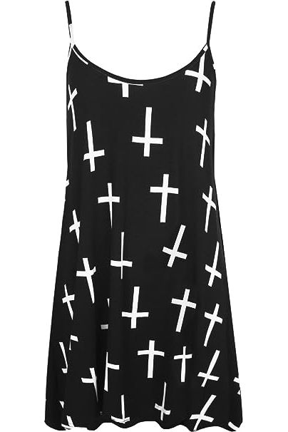 Black White Cross Print Strappy Dress Vest Top Dress WearAll