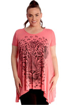 Leopard Print Hanky Hem Short Sleeve Top Tops WearAll Coral 14