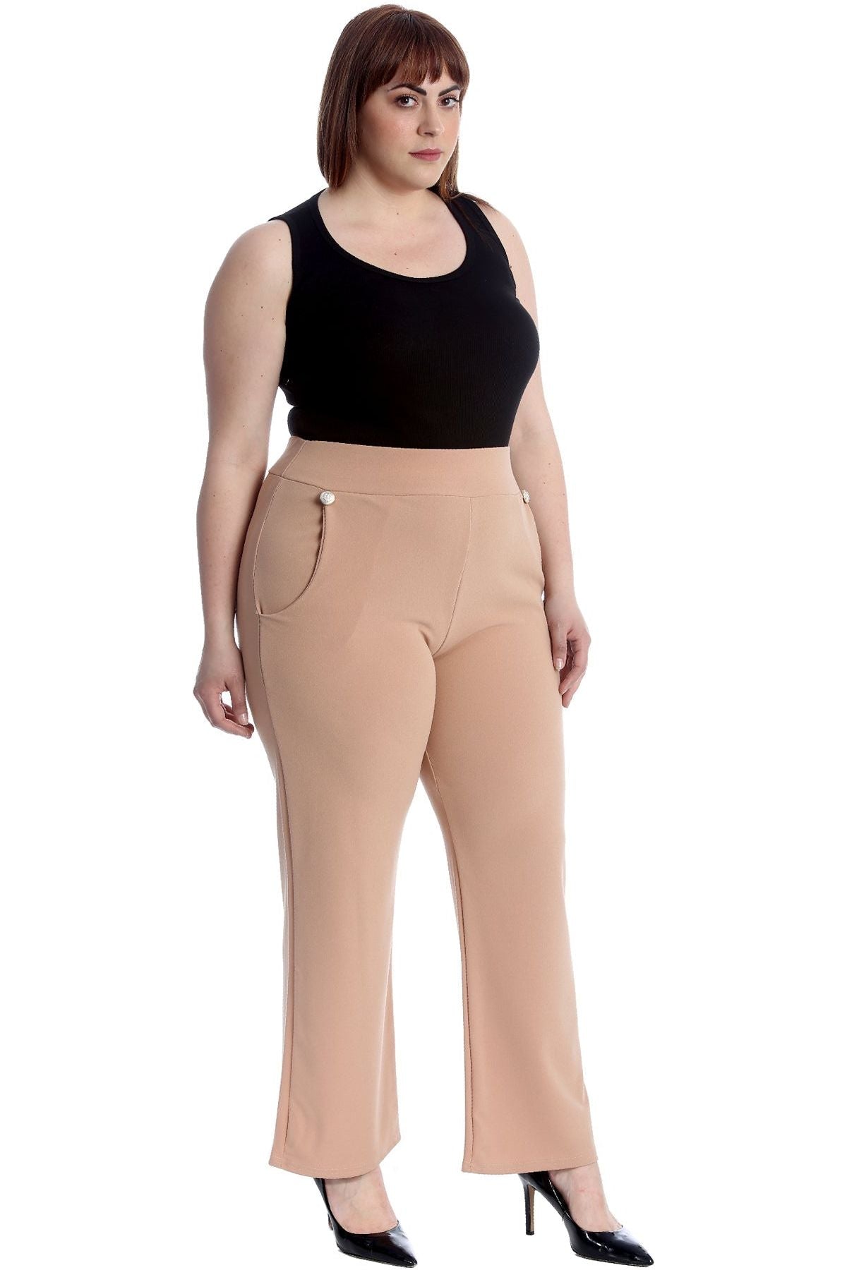 Plus Button Embellished Pocket Palazzo Trousers Trousers WearAll