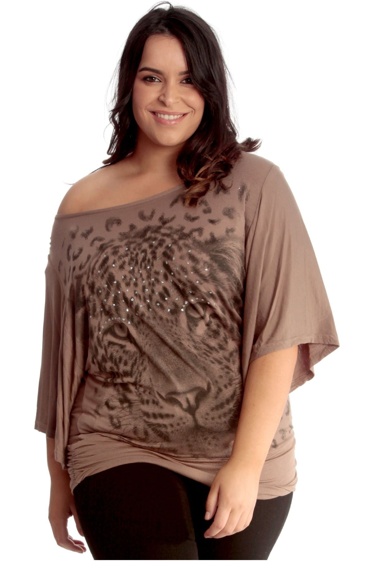 Tiger Print Glitter Batwing Top Tops WearAll