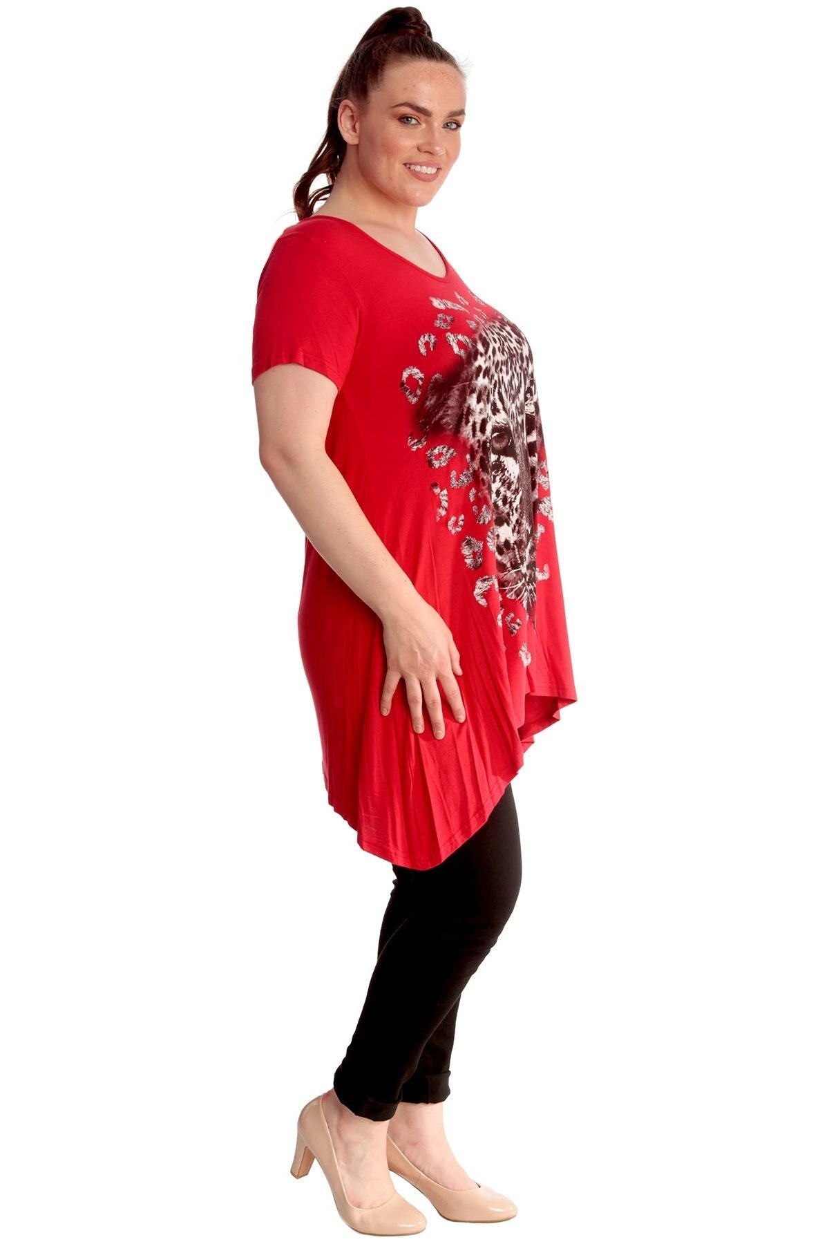 Leopard Print Hanky Hem Short Sleeve Top