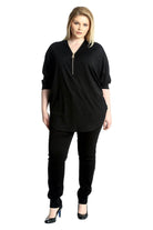 Plus Size Zip Curved Hem V-Neck Batwing Sleeve Top Tops WearAll