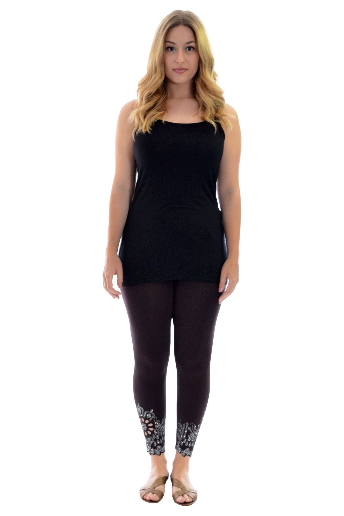 Sequin Scallop Beaded Flower Petal Leggings Leggings WearAll