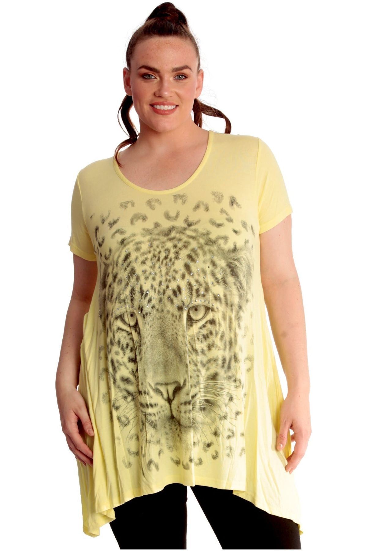 Leopard Print Hanky Hem Short Sleeve Top