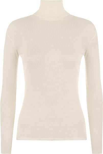 Ribbed Stretch Polo Neck Top Tops WearAll Cream 8-10