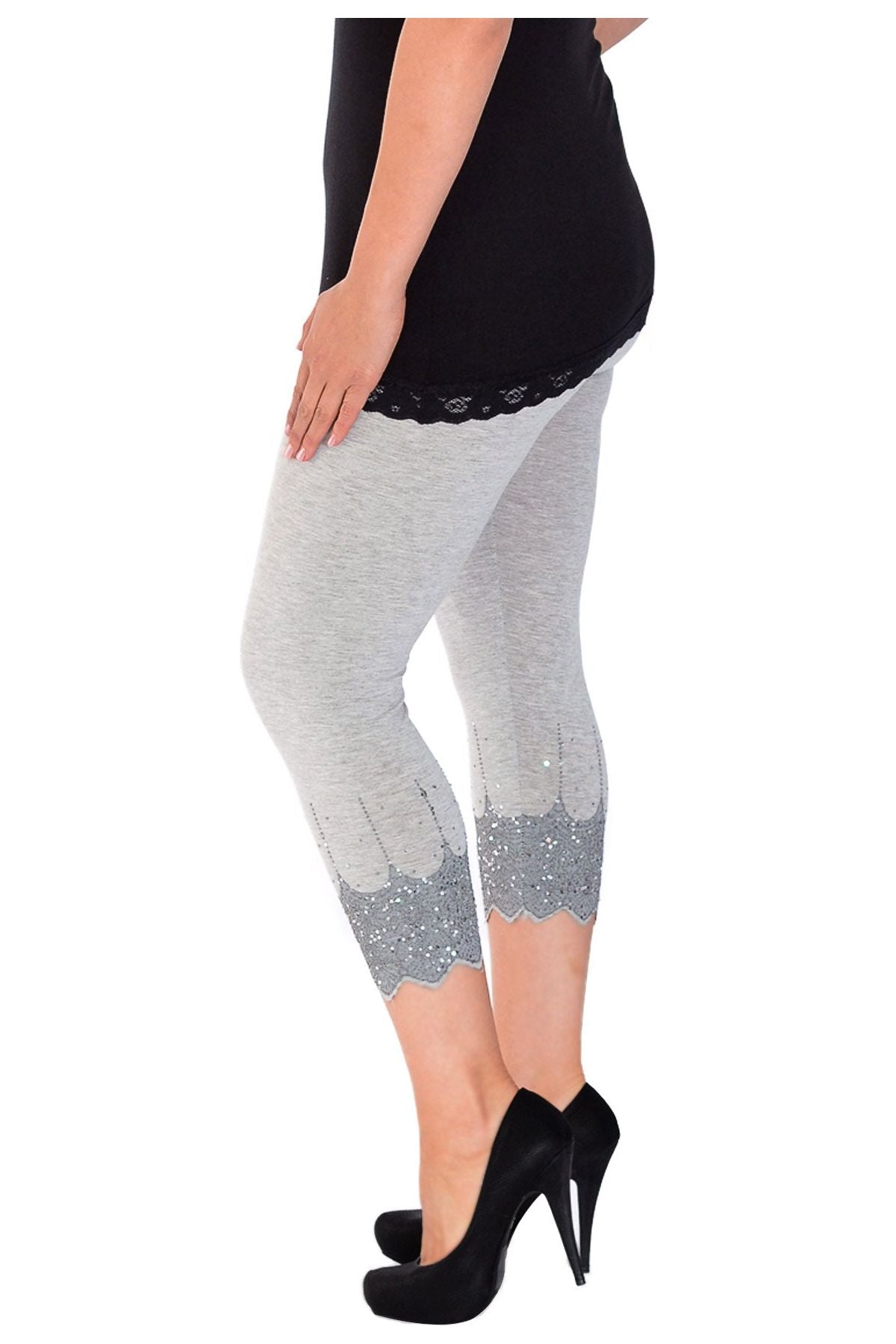 Plus Size Scallop Edge Sequin Leggings Leggings WearAll
