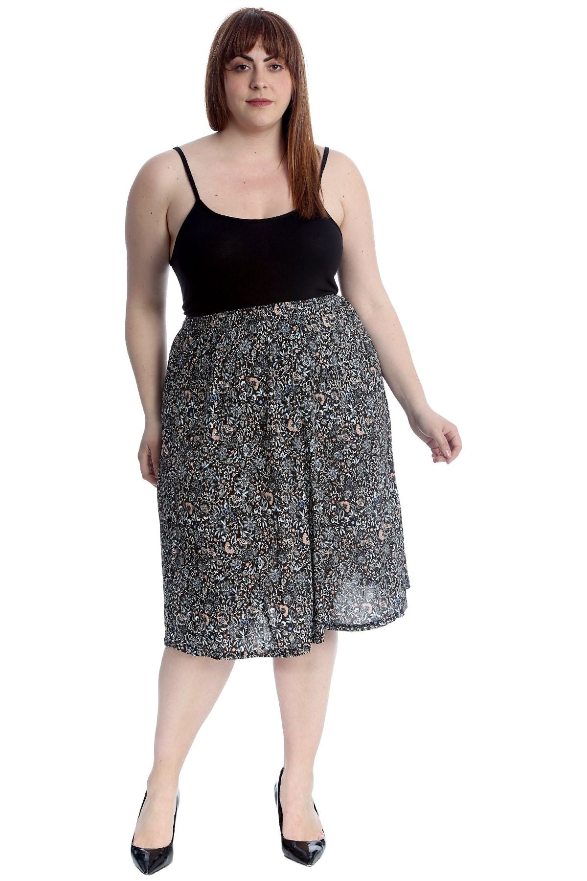 Plus Size Peach Floral Midi Skirt Skirt WearAll