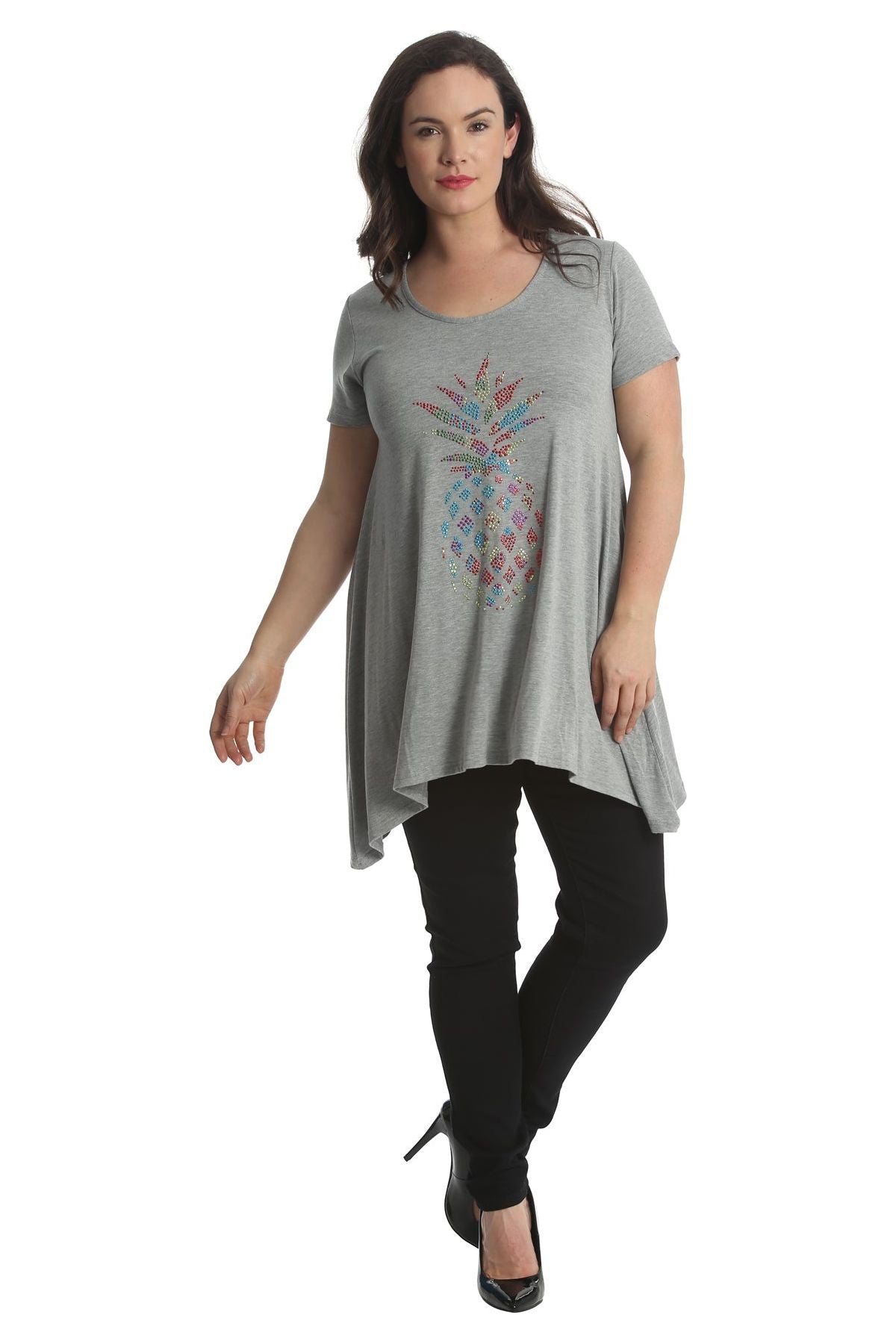 Pineapple Stud Hanky Hem Short Sleeve Top Apparel & Accessories WearAll