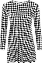 Dog Tooth Print Long Sleeve Swing Dress Top Dress WearAll