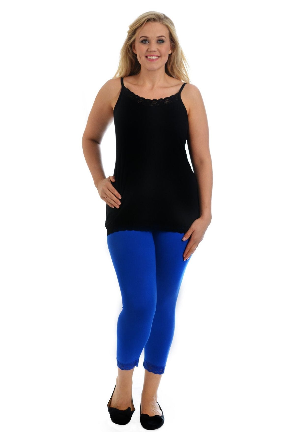 Cropped Lace Trim Leggings Leggings WearAll