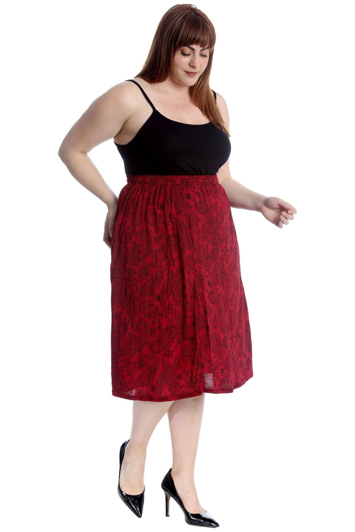 Plus Size Paisley Print Midi Skirt Skirt WearAll
