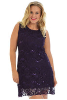 Plus Size Flapper Lace Dress Dress WearAll Purple 16-18
