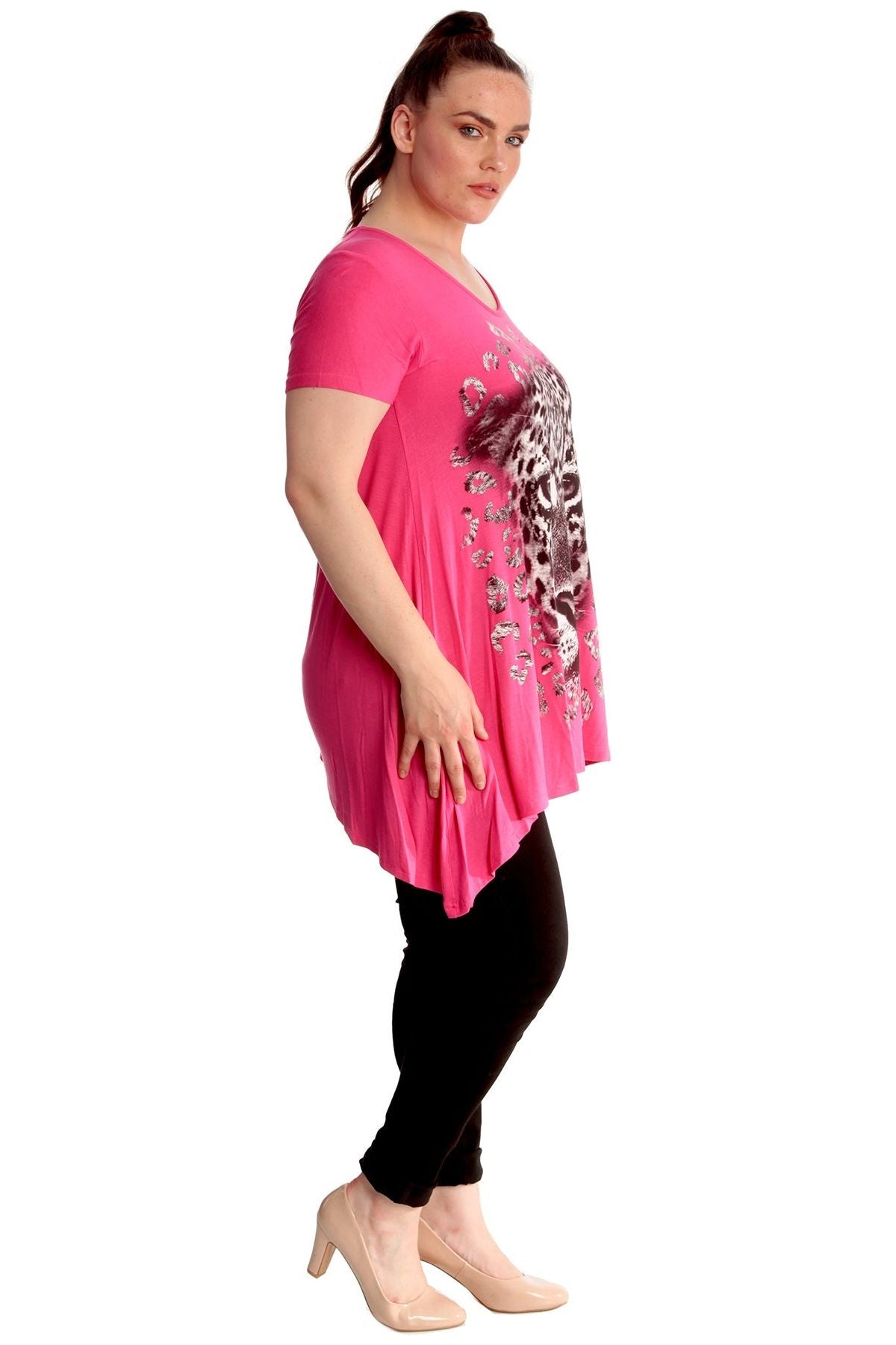 Leopard Print Hanky Hem Short Sleeve Top Tops WearAll