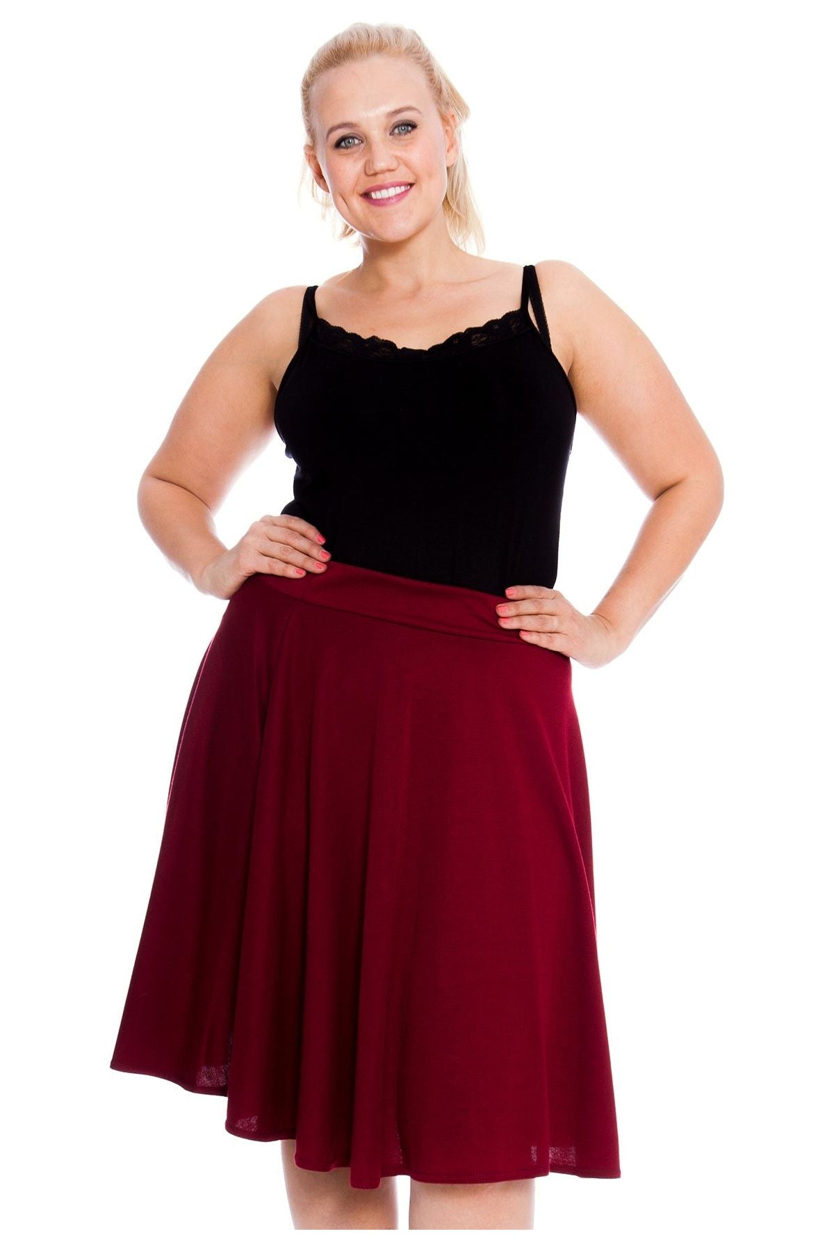 Flared Elastic Waist Skirt – Skater Style Skirt WearAll Wine 14
