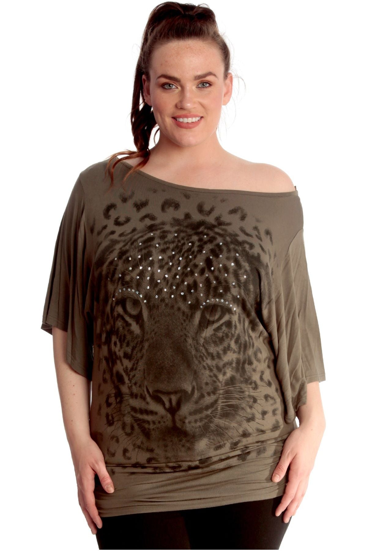 Tiger Print Glitter Batwing Top Tops WearAll