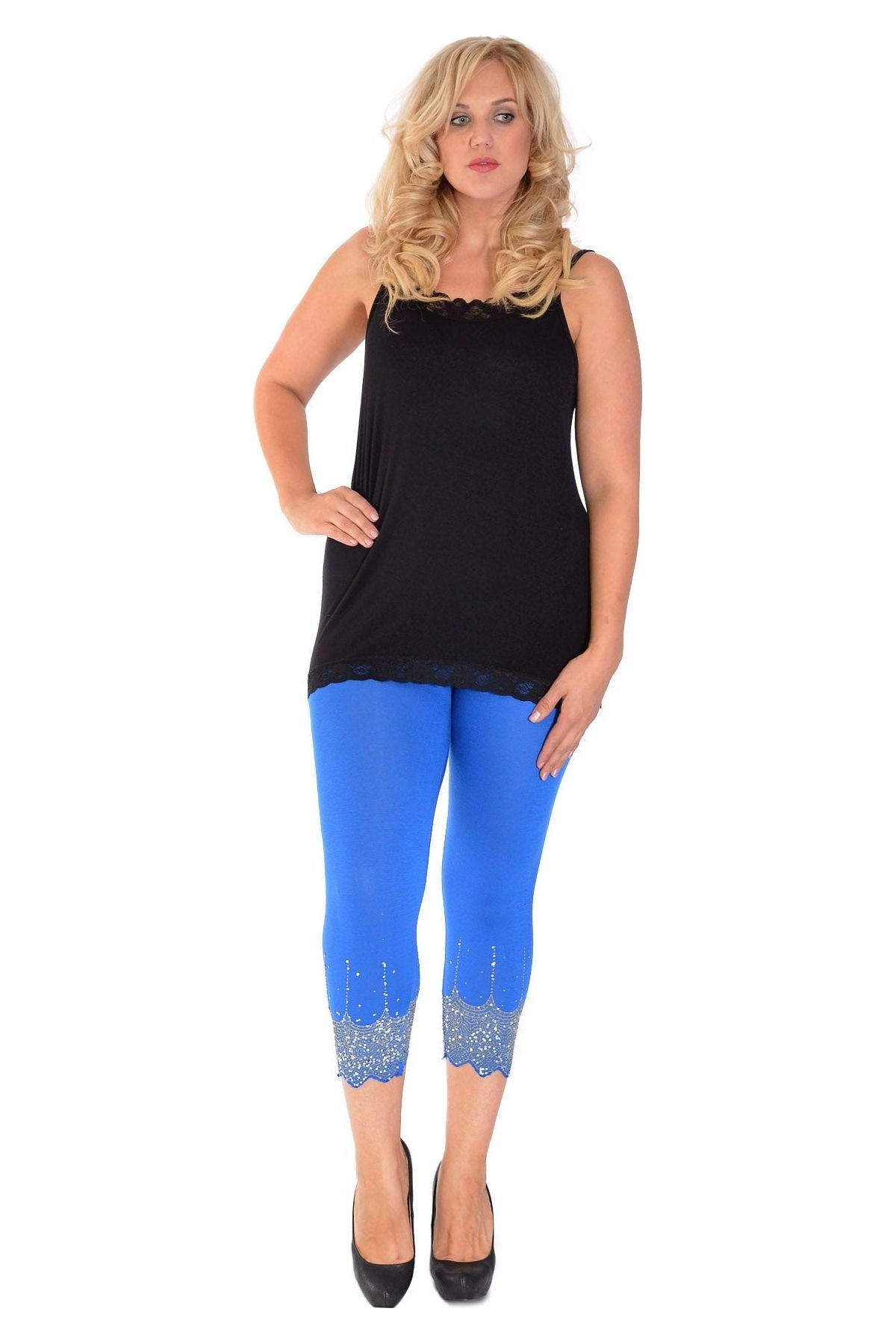 Plus Size Scallop Edge Sequin Leggings Leggings WearAll