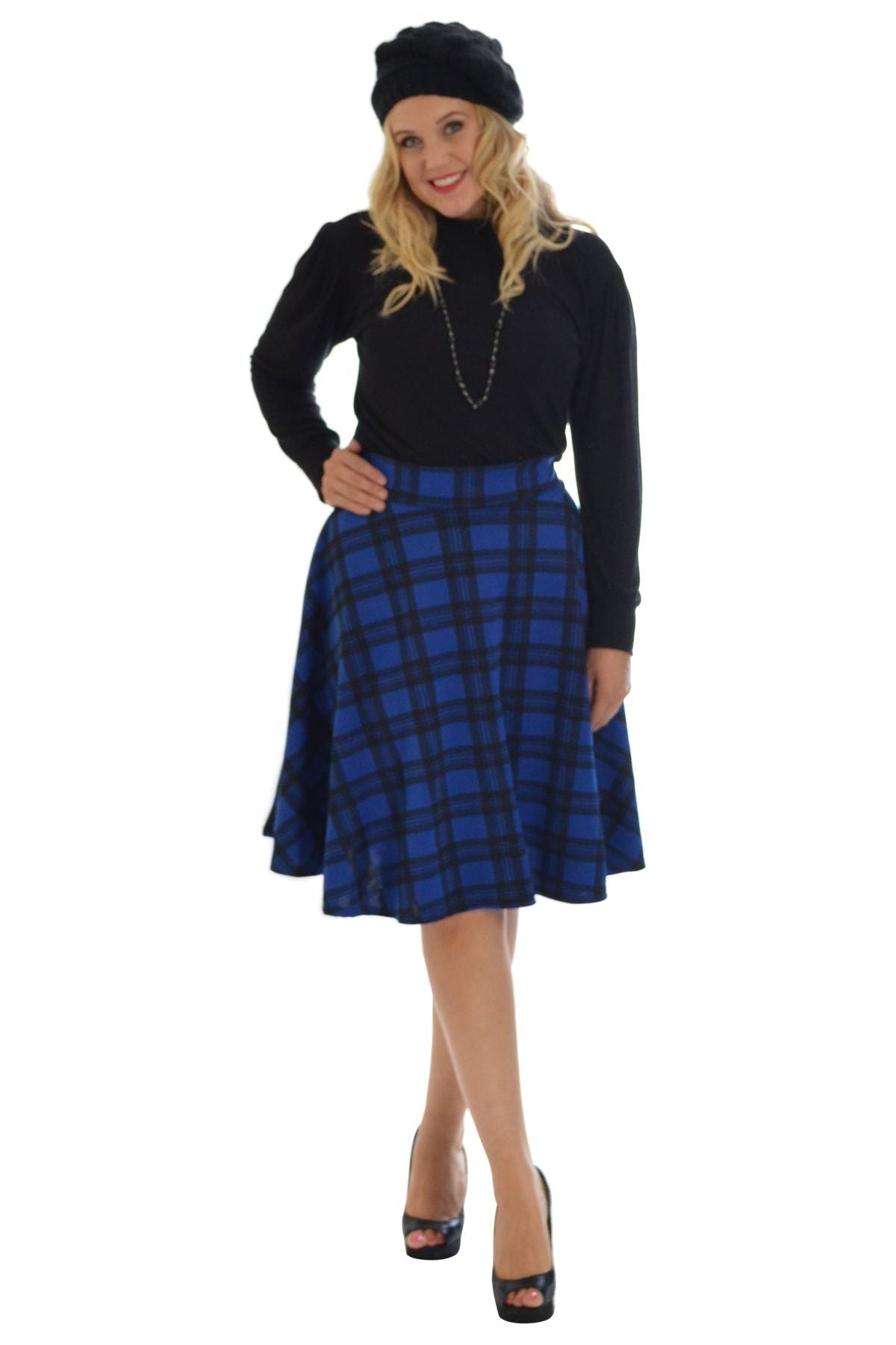 Tartan Elastic Waist Skirt – Flared Skater Style Skirt WearAll Royal Blue 14