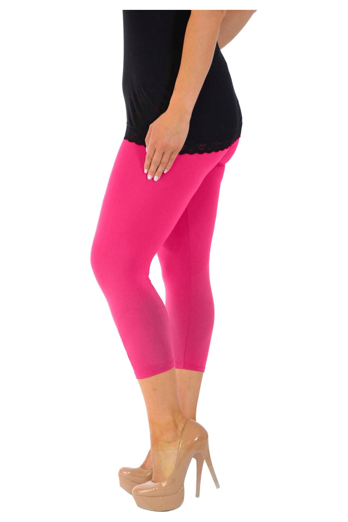 Plus Size 3/4 Length Cropped Leggings Leggings WearAll Cerise 16-18