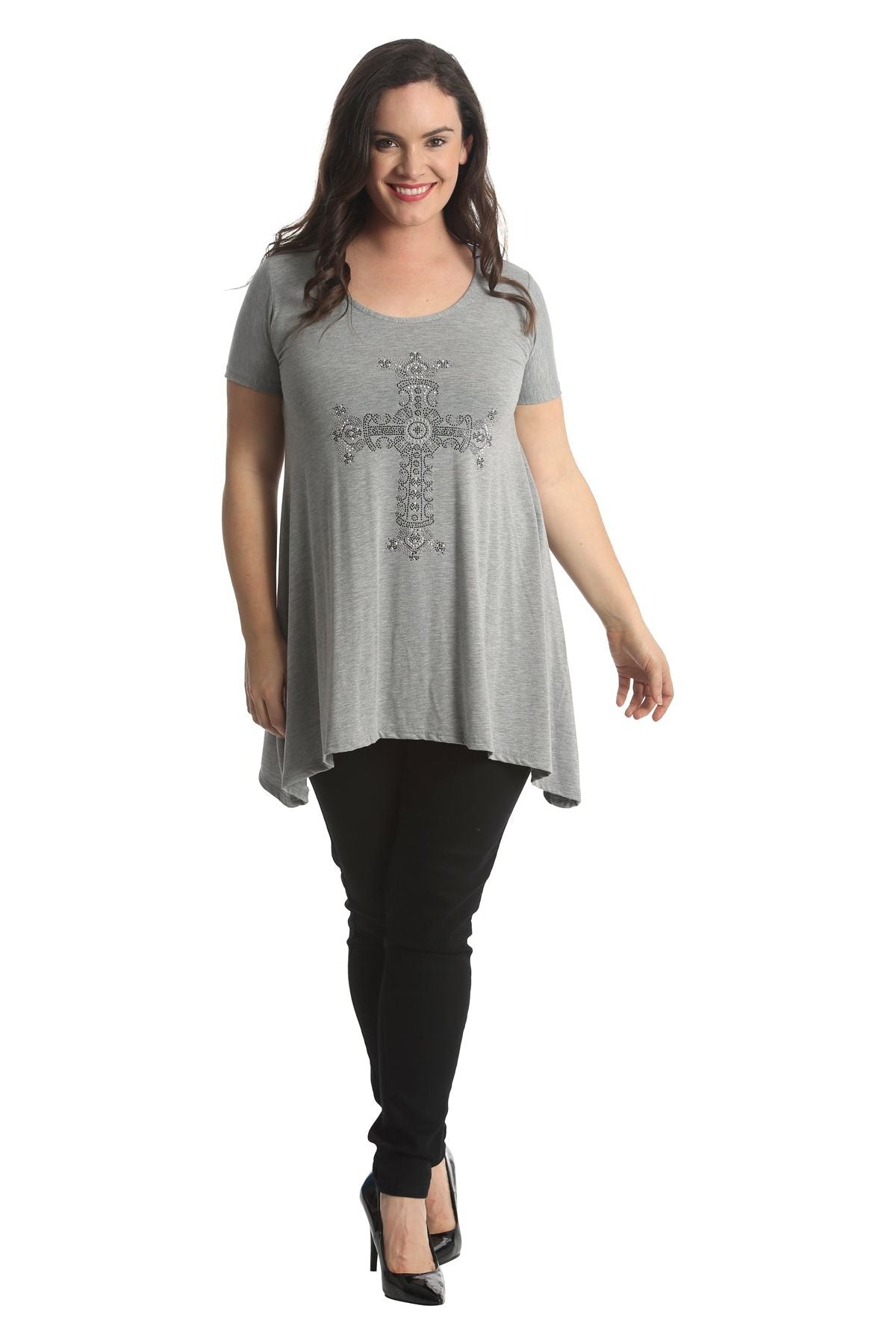 Crown Cross Stud Hanky Hem Short Sleeve Top Tops WearAll