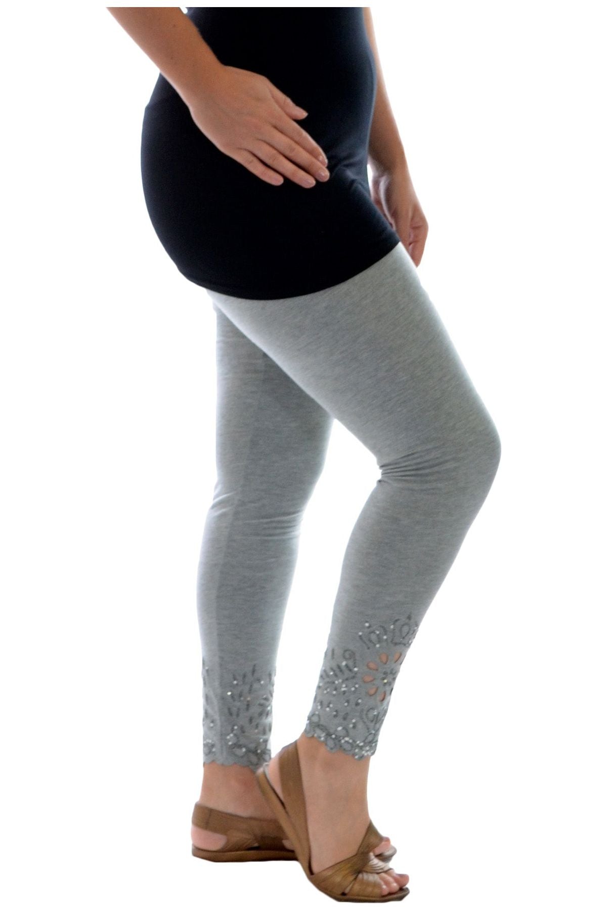 Sequin Scallop Beaded Flower Petal Leggings Leggings WearAll Grey 12-14
