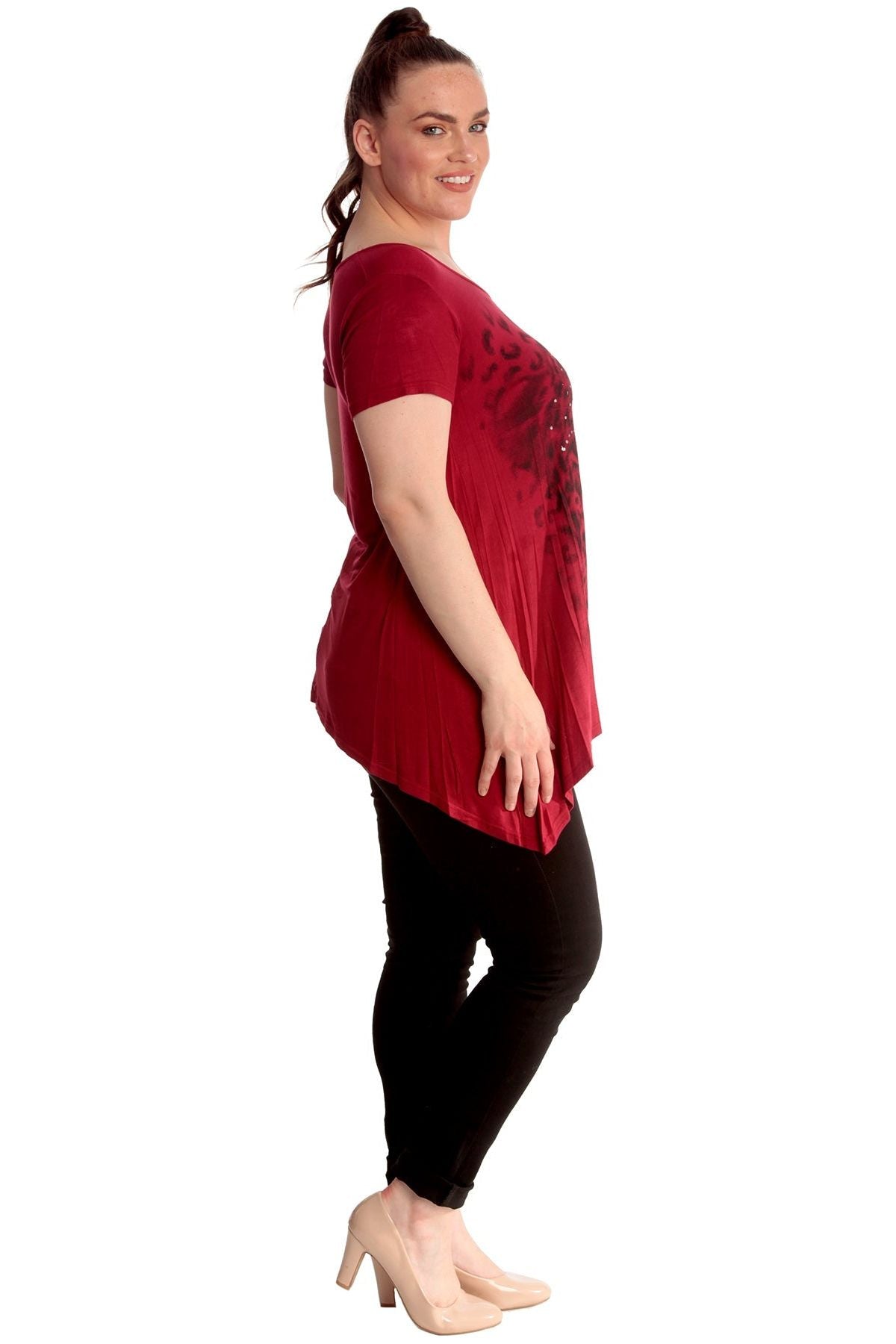 Leopard Print Hanky Hem Short Sleeve Top