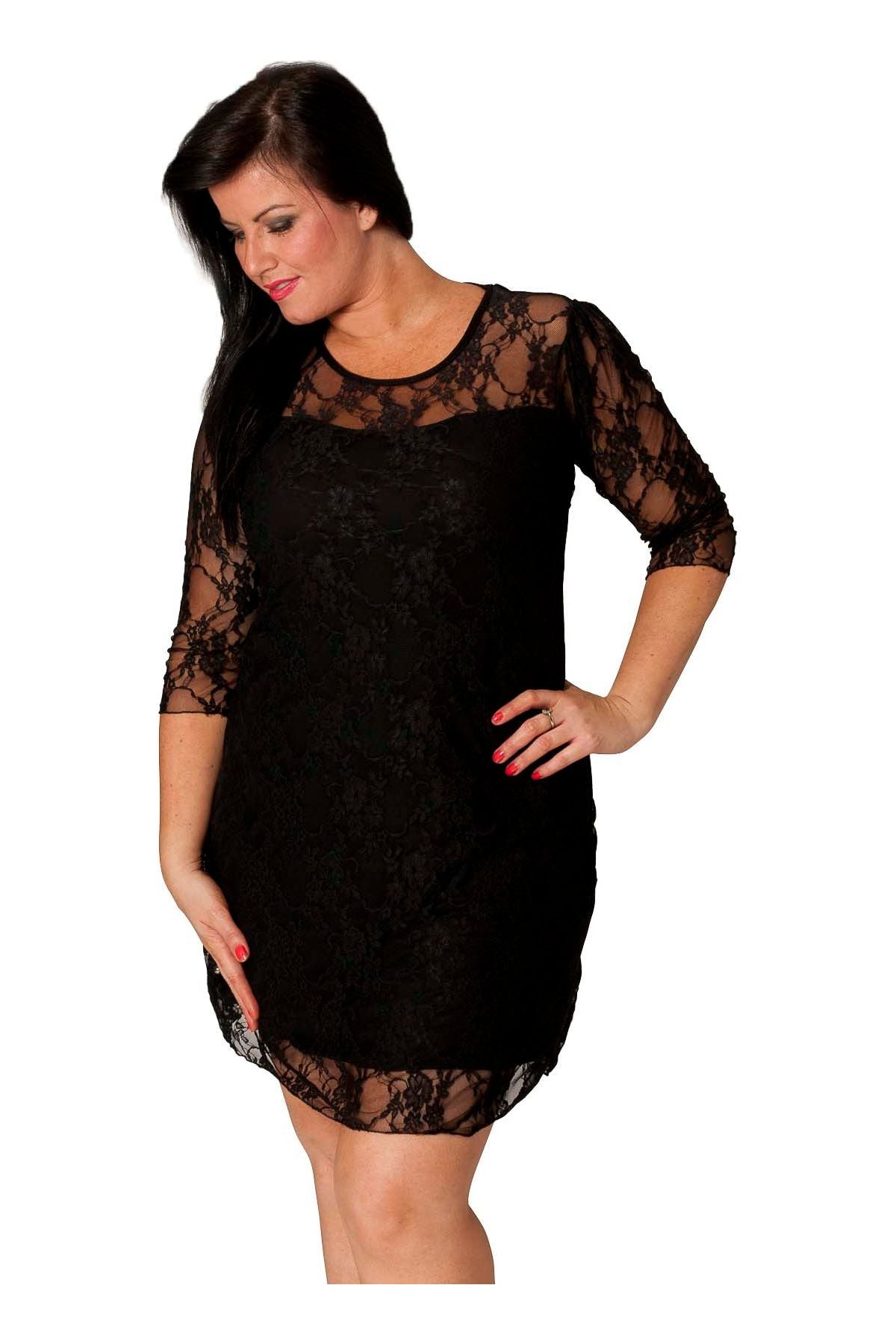 Lace Lined 3/4 Knee Length Dress Dress WearAll Black 14
