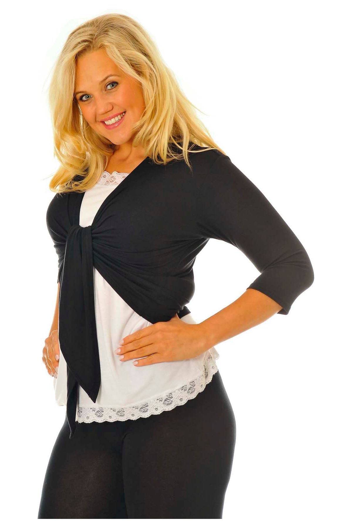 Plus Size 3/4 Sleeve Tie Shrug Tops WearAll