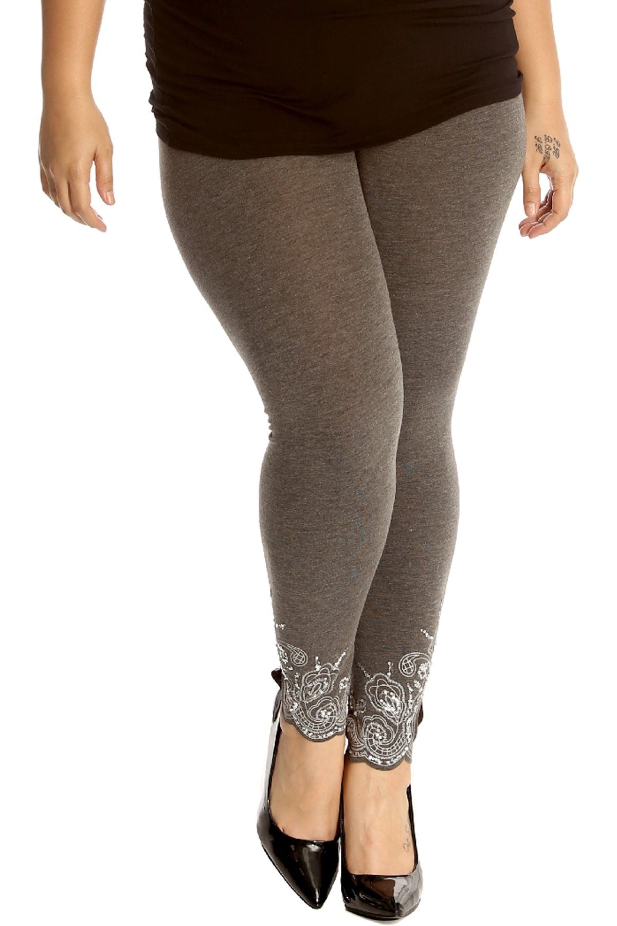 Plus Size Sequin Stretch Leggings Leggings WearAll Grey 16-18