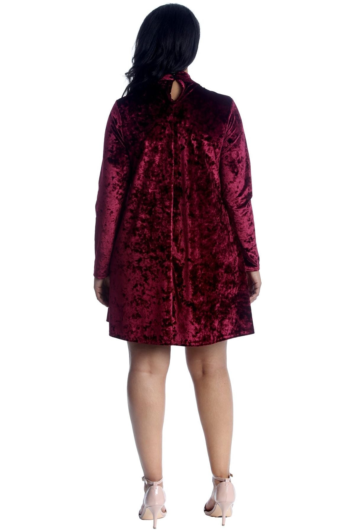 Plus Size Velour Velvet Long Sleeve Choker V-Neck Dress Dress WearAll