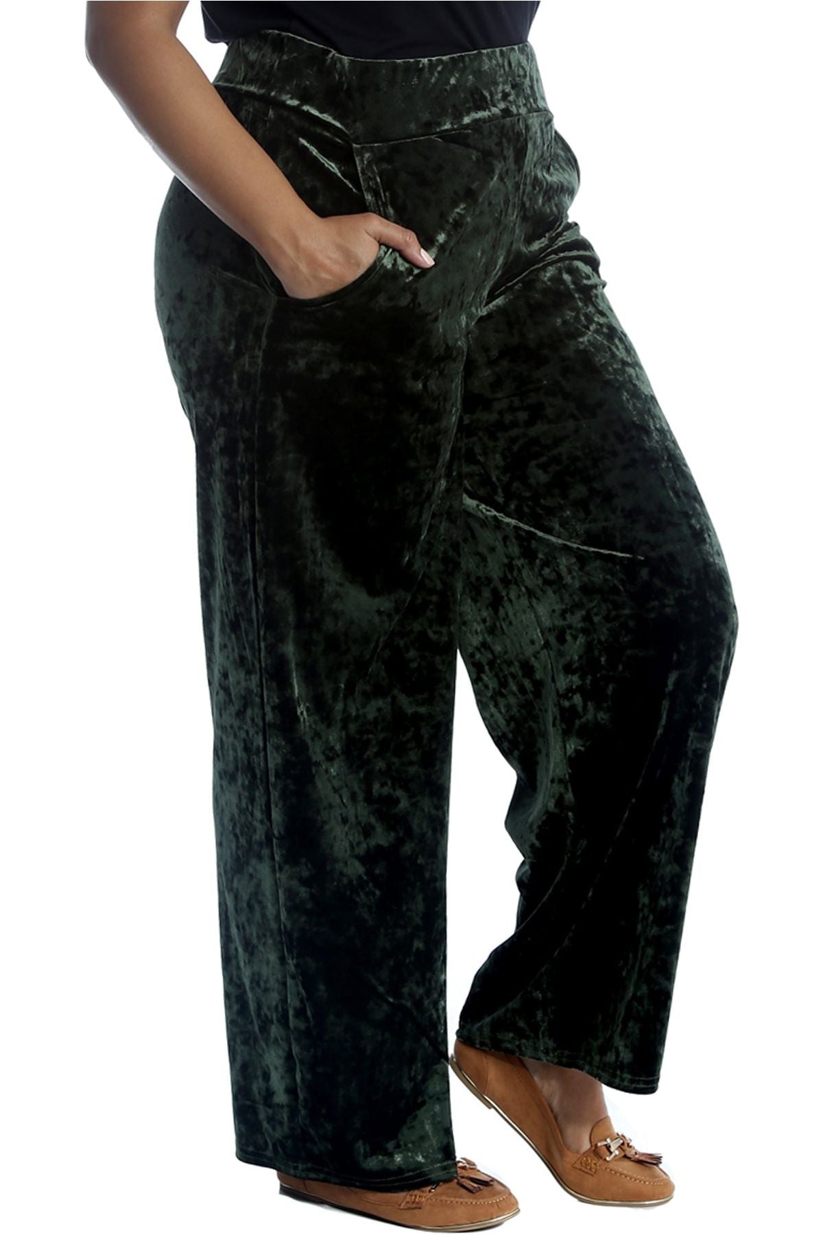 Velour Velvet Wide Flared Leg Pocket Palazzo Palazzo WearAll Green 12-14