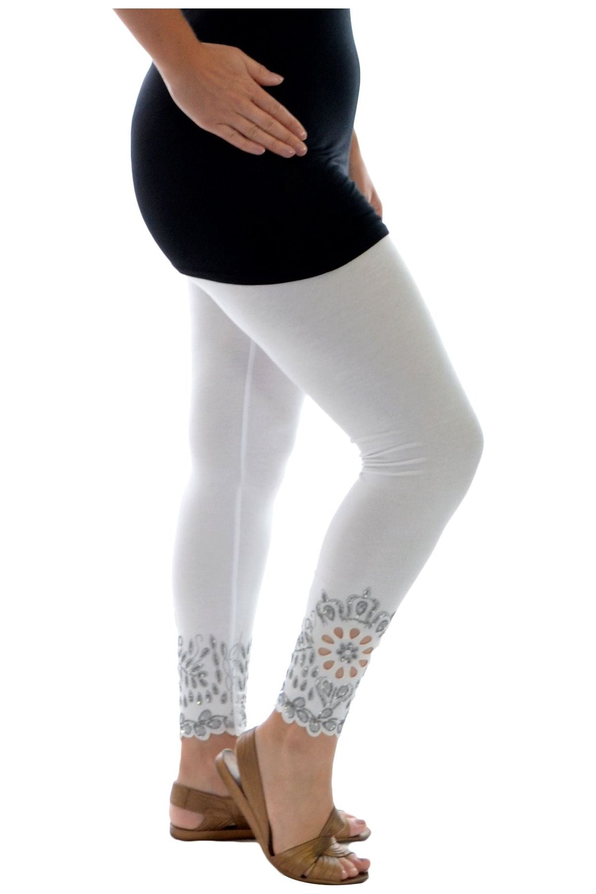 Sequin Scallop Beaded Flower Petal Leggings Leggings WearAll