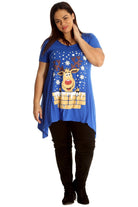 Rudolph on Wall Print Hanky Hem Short Sleeve Top Apparel & Accessories WearAll