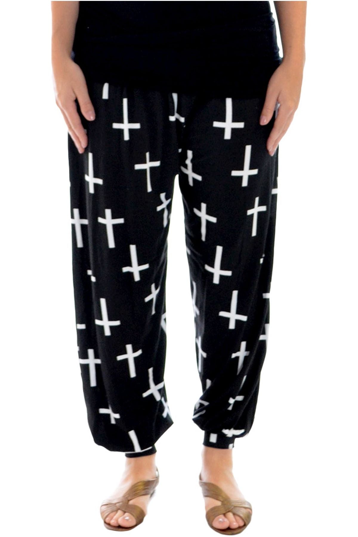 Cross Print Harem Trousers Trousers WearAll