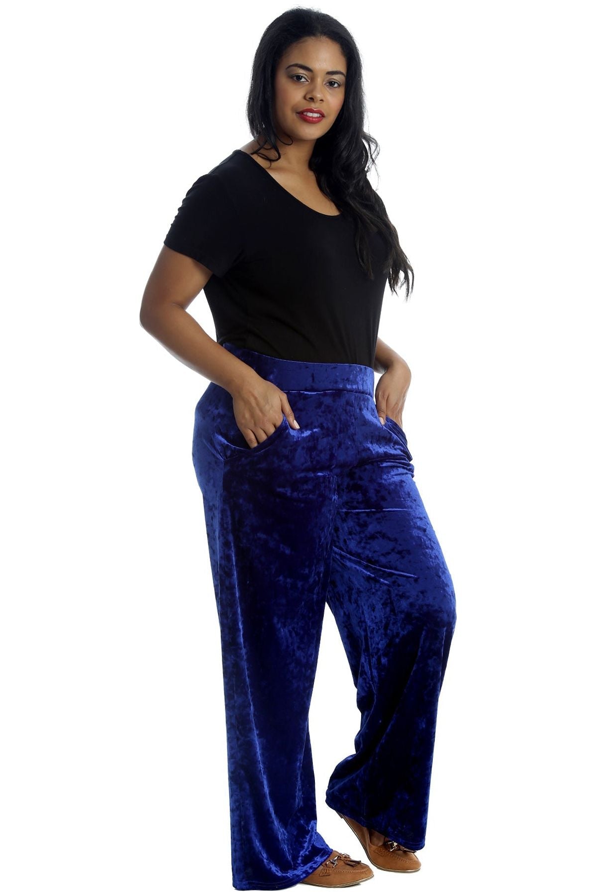 Velour Velvet Wide Flared Leg Pocket Palazzo Palazzo WearAll