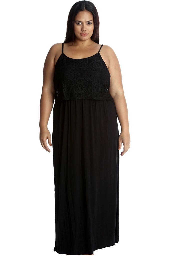 Plus Size Lace Top Sleeveless Maxi Dress Dress WearAll Black 14