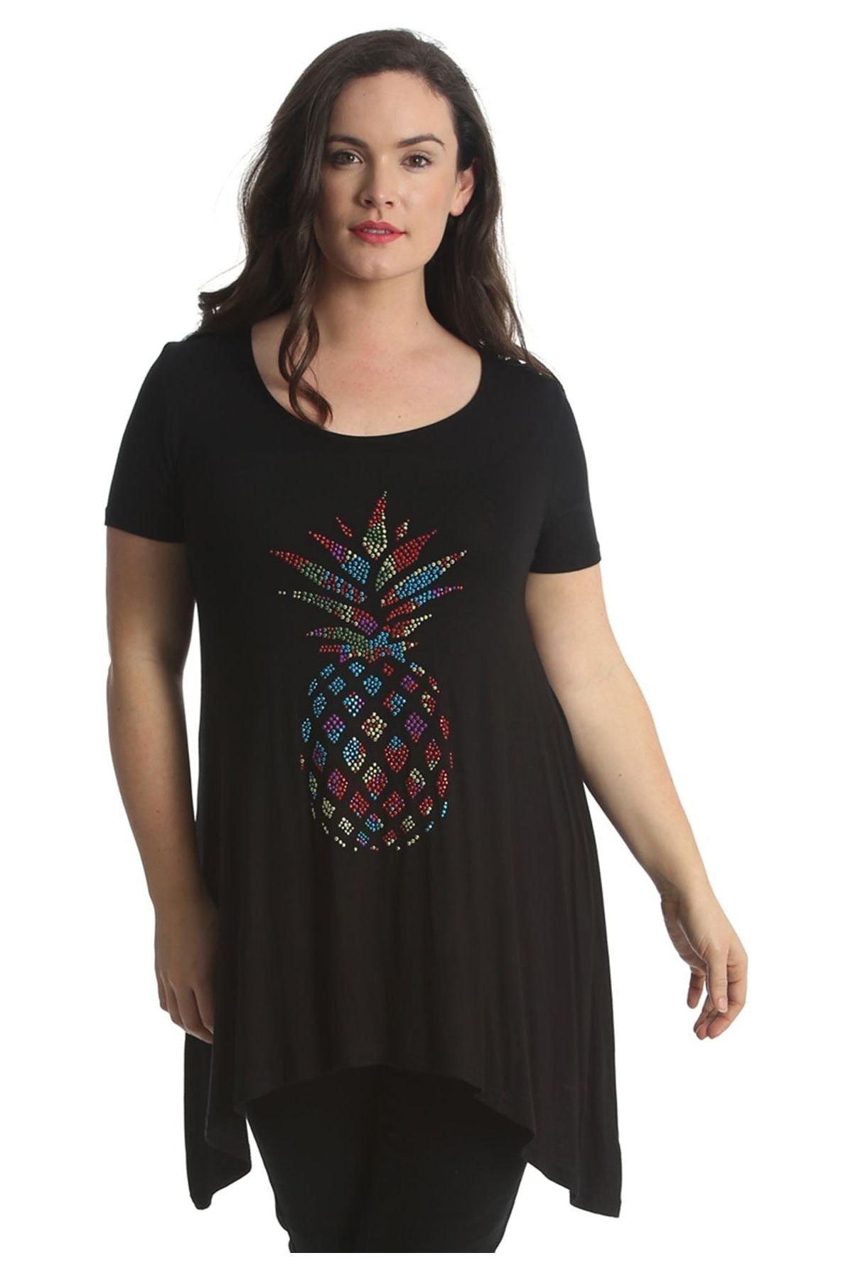 Pineapple Stud Hanky Hem Short Sleeve Top Apparel & Accessories WearAll Black 18