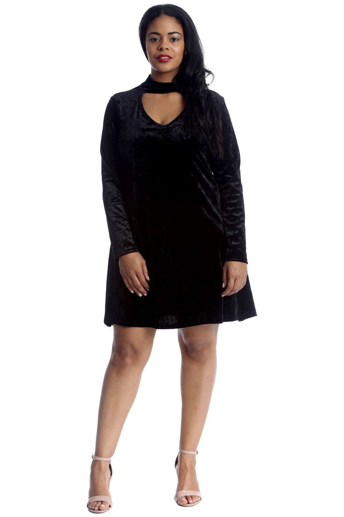 Plus Size Plain Velvet Swing Top Dress WearAll