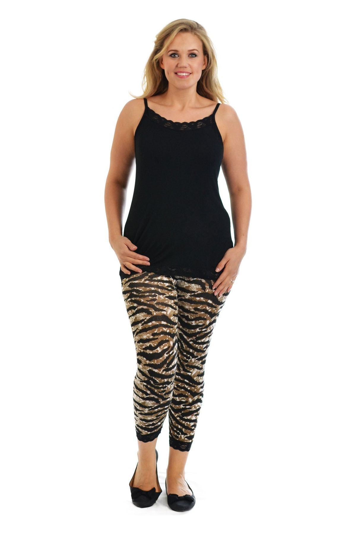 Cropped Tiger Lace Trim Leggings Leggings WearAll