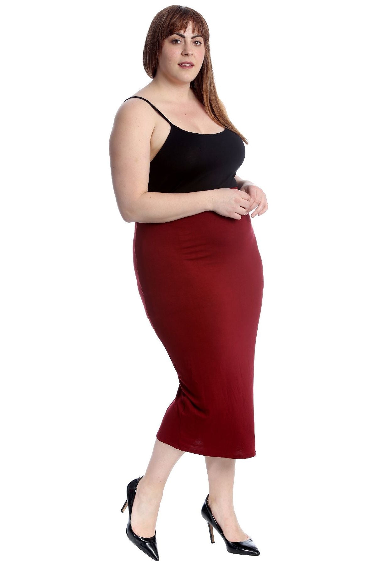 Plus Size Plain Long Ladies Stretch Maxi Skirt Apparel & Accessories WearAll